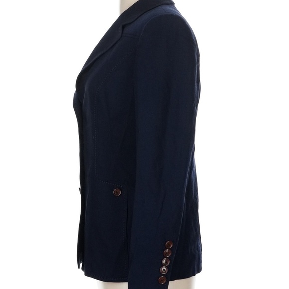 Escada Size EU 38 / US 8 Wool blazer Navy Blue Brown Buttons jacket - Picture 5 of 11